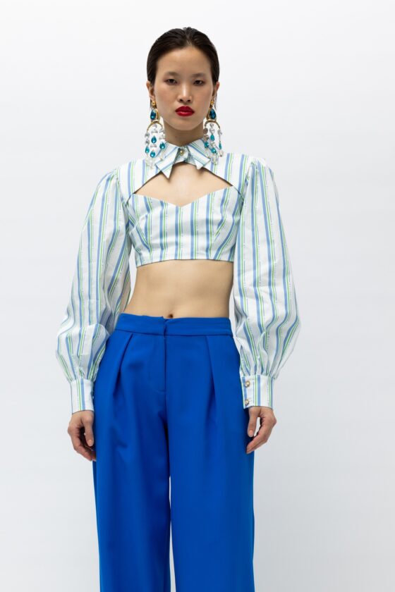 Kea Blue Stripes Crop Shirt - Image 2