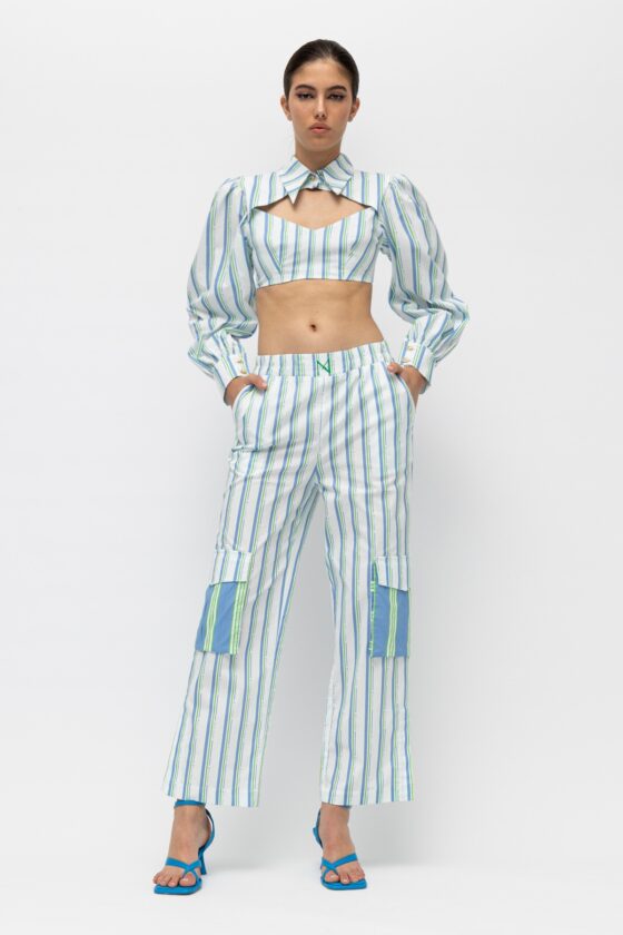 Kea Blue Stripes Crop Shirt - Image 6