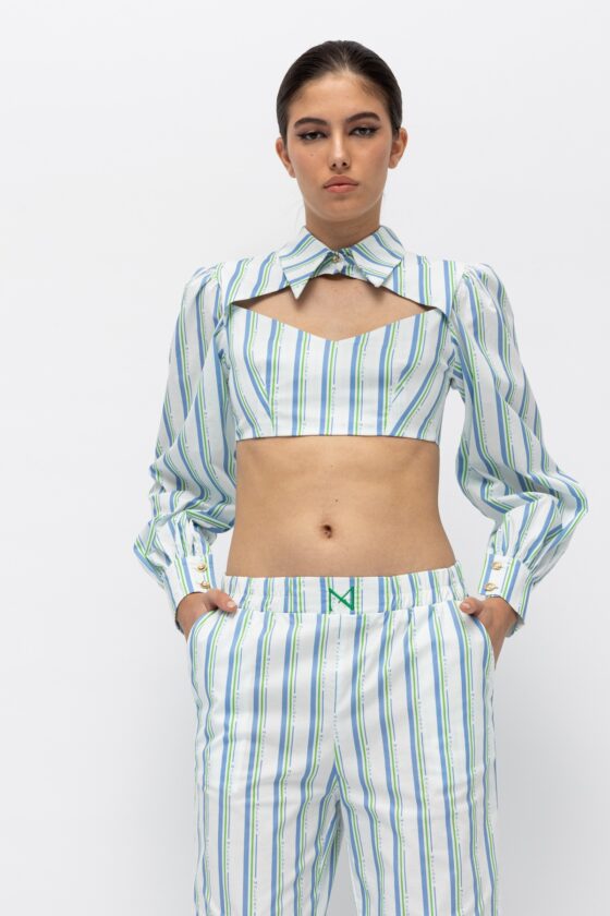 Kea Blue Stripes Crop Shirt