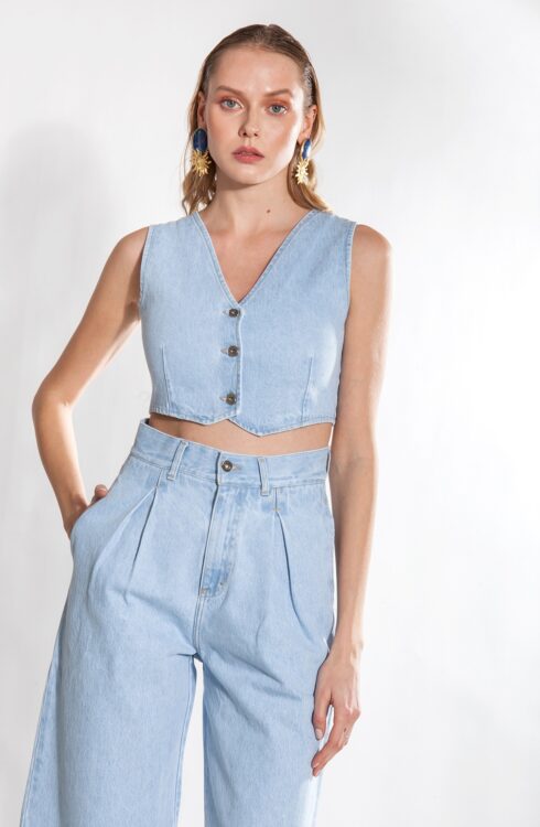 Lalu Light Blue Denim Vest